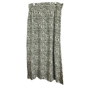 Chances R Green White Tribal Geometric Print Midi  Boho Skirt 2X